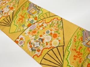 リサイクル　扇に御所車・鶴・花模様織出し袋帯